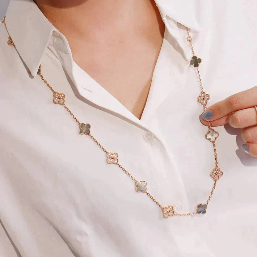 [Together]CLOVER 20 MOTIFS DARK MOP DIAMOND  NECKLACE