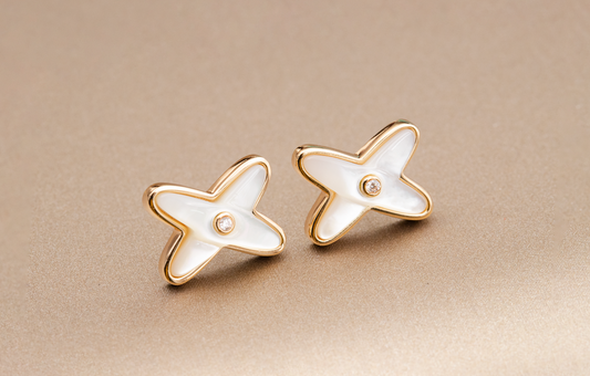 [Together Jewelry]JEUX DE WHITE MOP ROSE GOLD DIAMOND EARRINGS