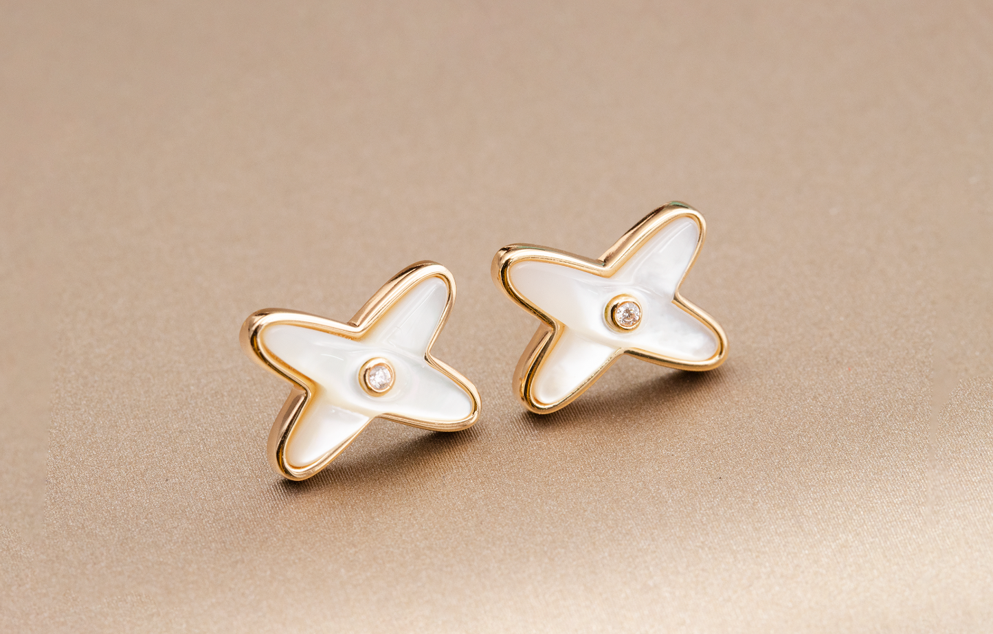 [Together Jewelry]JEUX DE WHITE MOP PINK GOLD DIAMOND EARRINGS