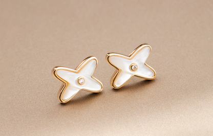 [Together Jewelry]JEUX DE WHITE MOP PINK GOLD DIAMOND EARRINGS