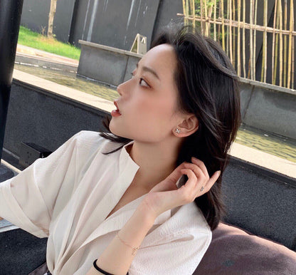 [Together Jewelry]JEUX DE WHITE MOP PINK GOLD DIAMOND EARRINGS