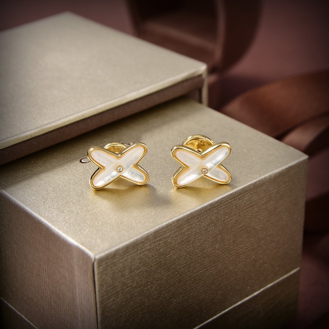 [Together Jewelry]JEUX DE WHITE MOP GOLD DIAMOND EARRINGS