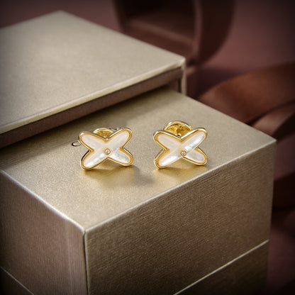 [Together Jewelry]JEUX DE WHITE MOP GOLD DIAMOND EARRINGS