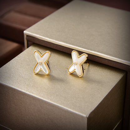 [Together Jewelry]JEUX DE WHITE MOP GOLD DIAMOND EARRINGS
