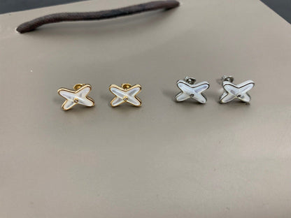 [Together Jewelry]JEUX DE WHITE MOP SILVER DIAMOND EARRINGS