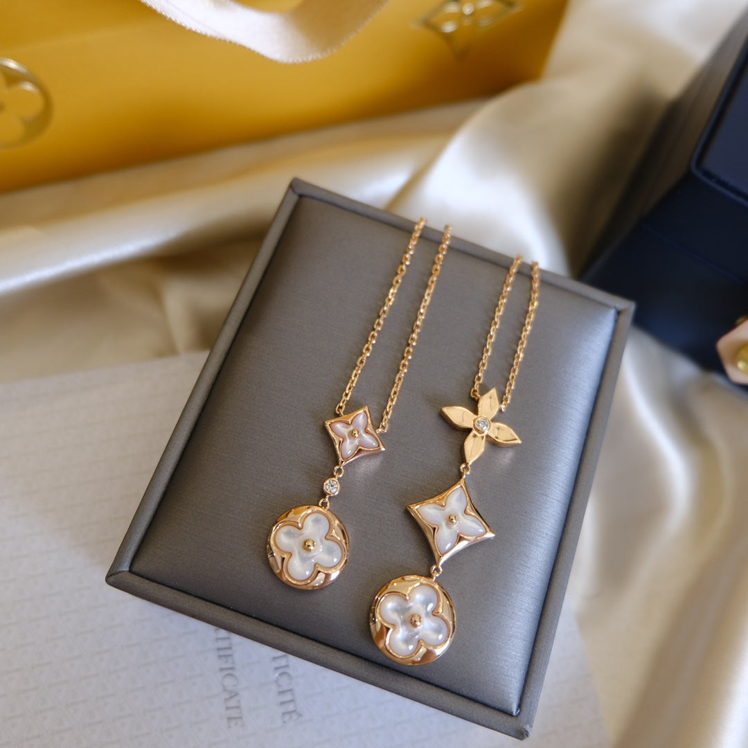 [Together Jewelry]COLOR BLOSSOM LARIAT NECKLACE PINK GOLD WHITE MOTHER PEARL AND DIAMOND