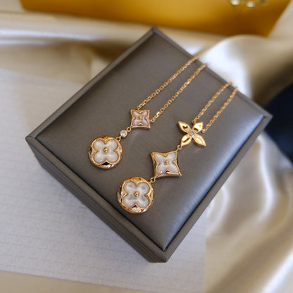[Together Jewelry]COLOR BLOSSOM LARIAT NECKLACE PINK GOLD WHITE MOTHER PEARL AND DIAMOND