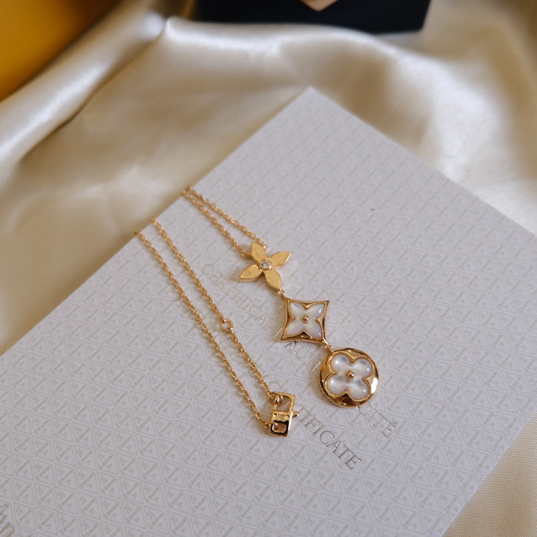 [Together Jewelry]COLOR BLOSSOM LARIAT NECKLACE PINK GOLD WHITE MOTHER PEARL AND DIAMOND