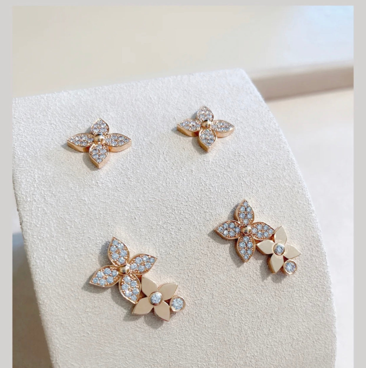 [Together Jewelry]STAR BLOSSOM STUD EARRINGS PINK GOLD DIAMONDS