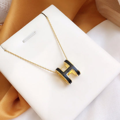 [Together Jewelry]HM CLIC BLACK ENAMEL GOLD NECKLACE