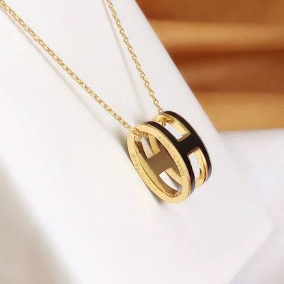 [Together Jewelry]HM CLIC BLACK ENAMEL GOLD NECKLACE