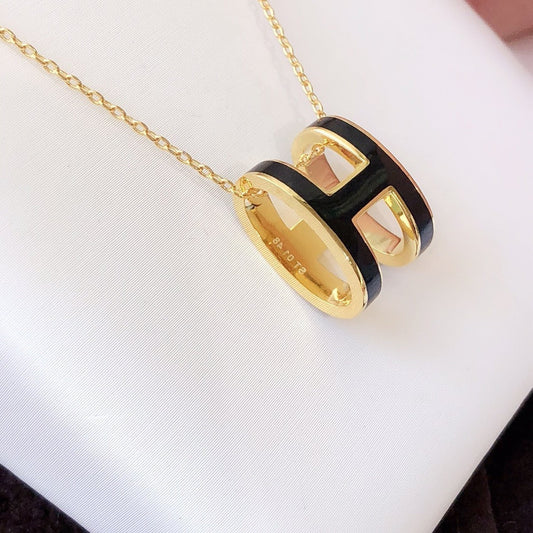 [Together Jewelry]HM CLIC BLACK ENAMEL GOLD NECKLACE