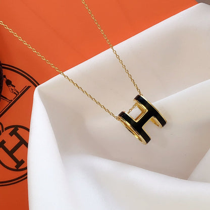[Together Jewelry]HM CLIC BLACK ENAMEL GOLD NECKLACE