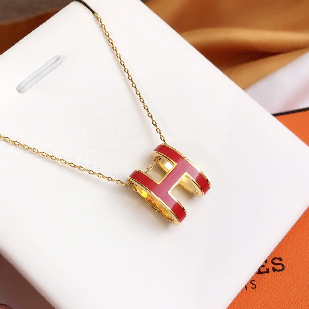 [Together Jewelry]HM CLIC RED ENAMEL GOLD NECKLACE
