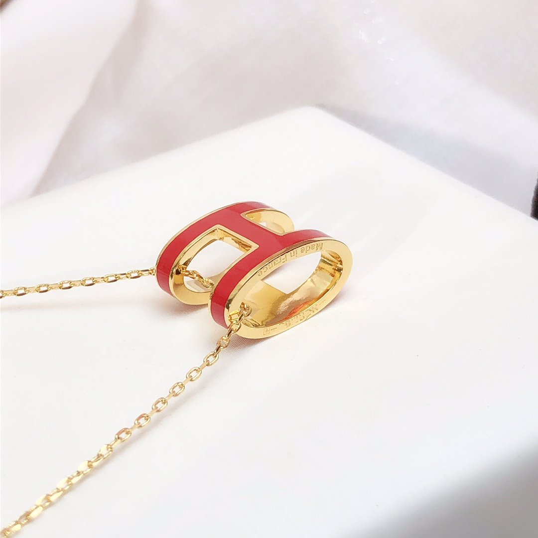 [Together Jewelry]HM CLIC RED ENAMEL GOLD NECKLACE