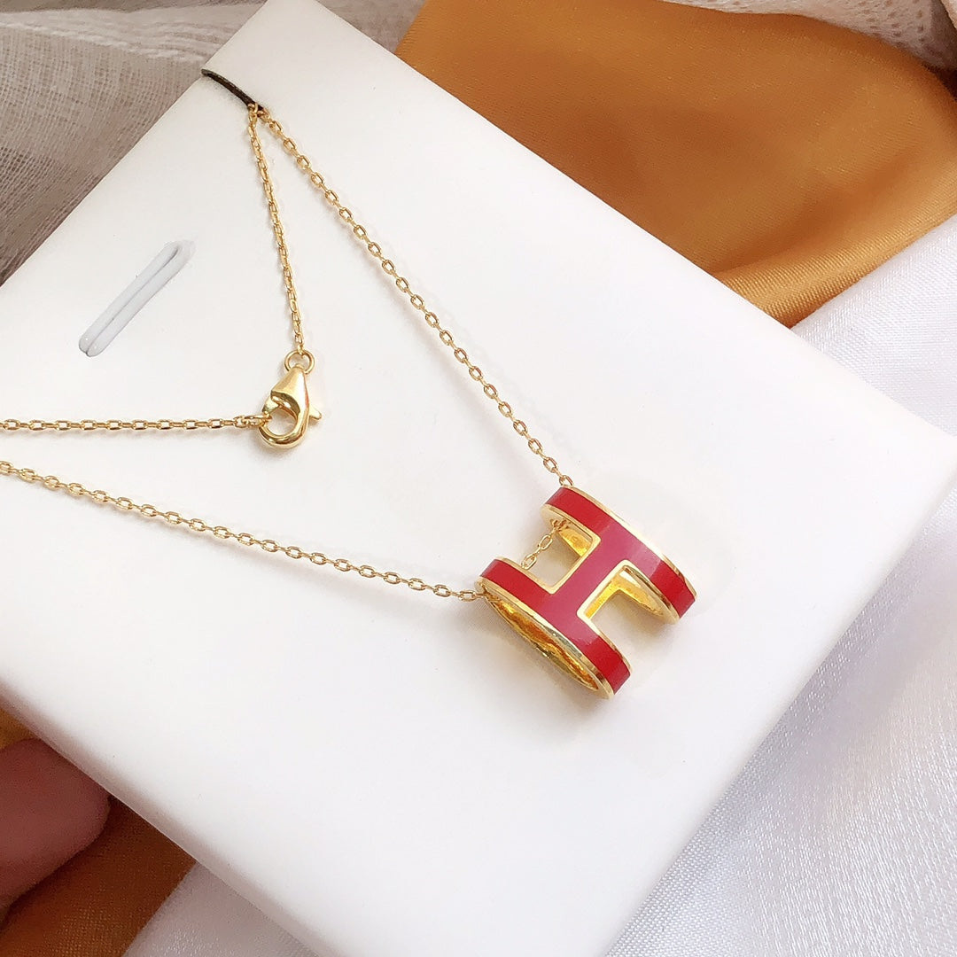 [Together Jewelry]HM CLIC RED ENAMEL GOLD NECKLACE