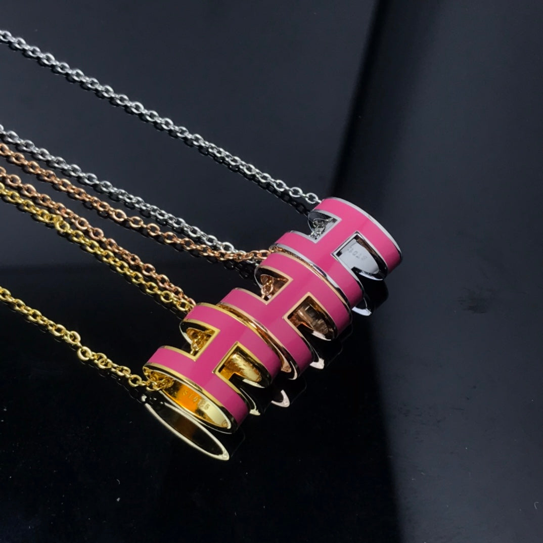 [Together Jewelry]H NECKLACE PINK