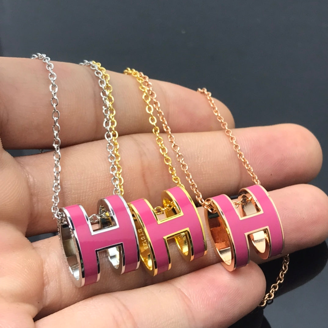 [Together Jewelry]H NECKLACE PINK