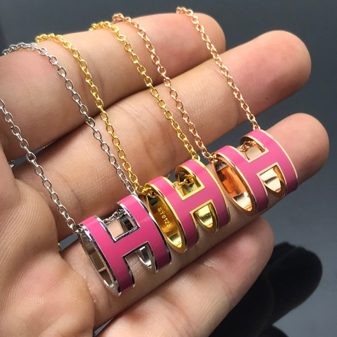 [Together Jewelry]H NECKLACE PINK