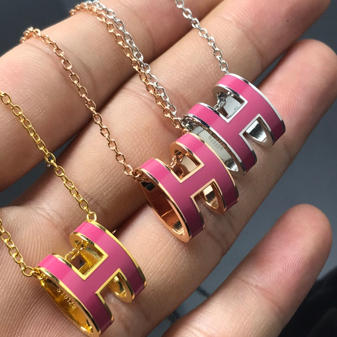 [Together Jewelry]H NECKLACE PINK