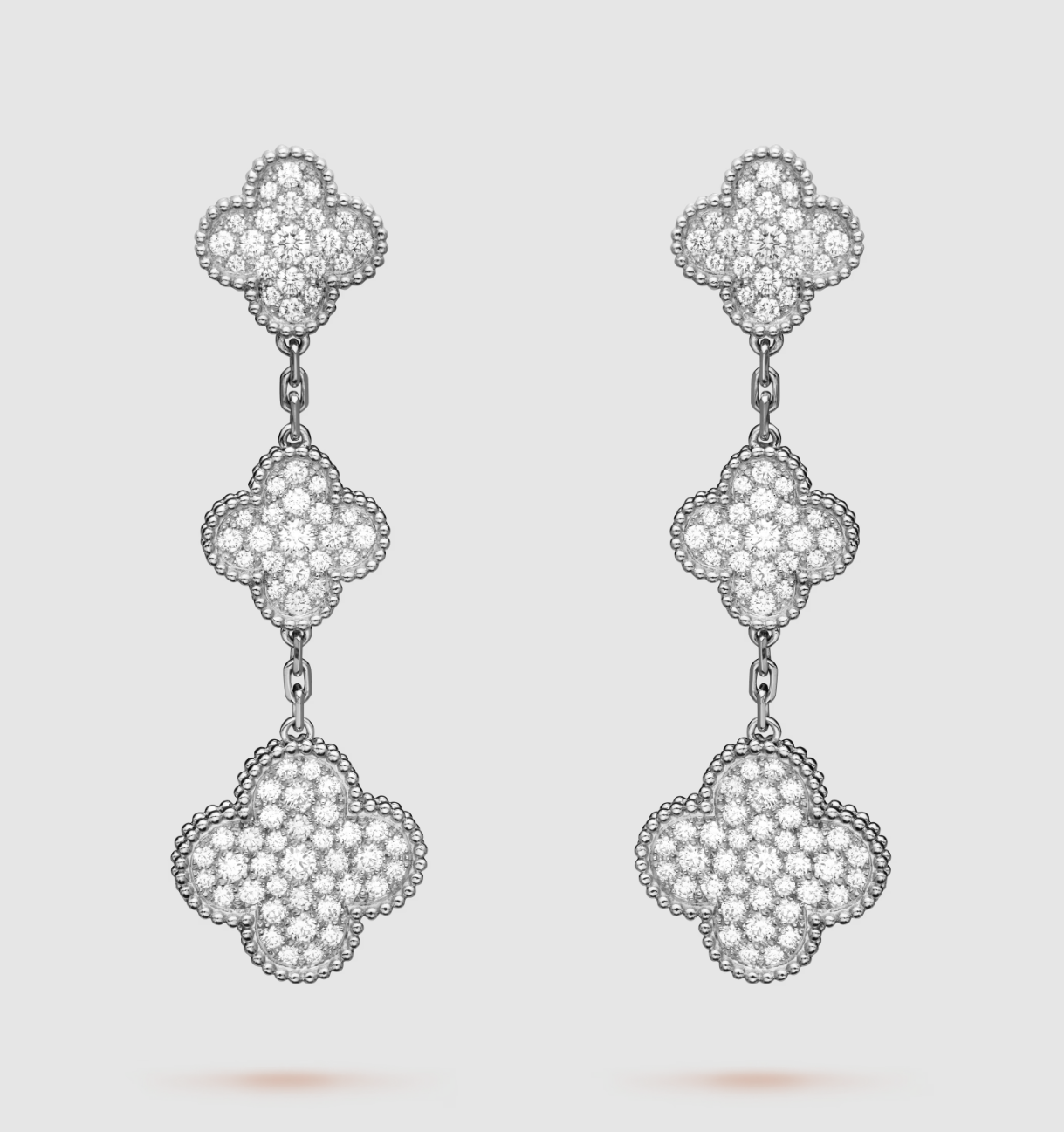 [Together]CLOVER 3 MOTIF DIAMOND SILVER DROP EARRINGS