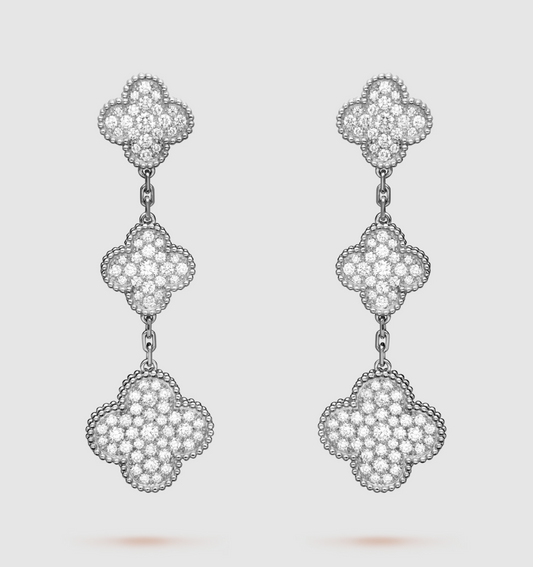 [Together]CLOVER 3 MOTIF DIAMOND SILVER DROP EARRINGS