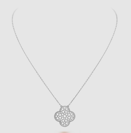[Together]CLOVER 25MM LARGE PENDANT DIAMOND PAVED SILVER NECKLACE