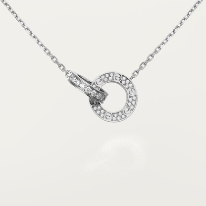 [Together Jewelry]LOVE 7.6MM NECKLACE ROSE GOLD AND SILVER  FULL DIAMOND