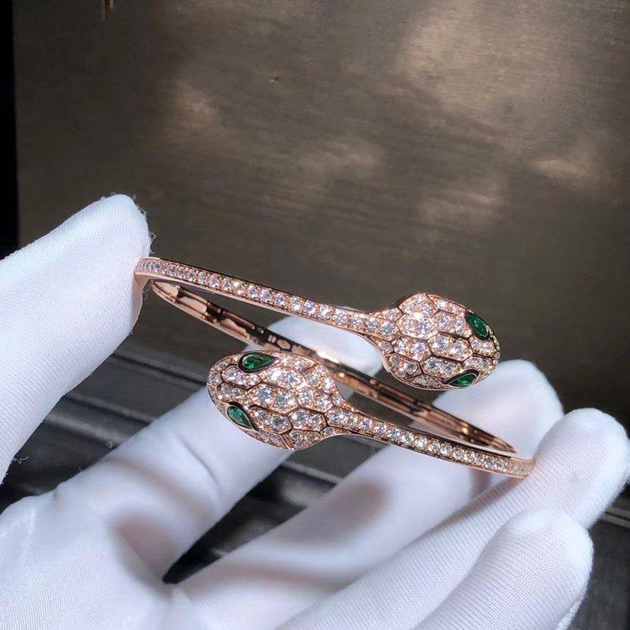 [Together Jewelry]SERPENTI BRACELET PINK GOLD MALACHITE DIAMOND DOUBLE SNAKE