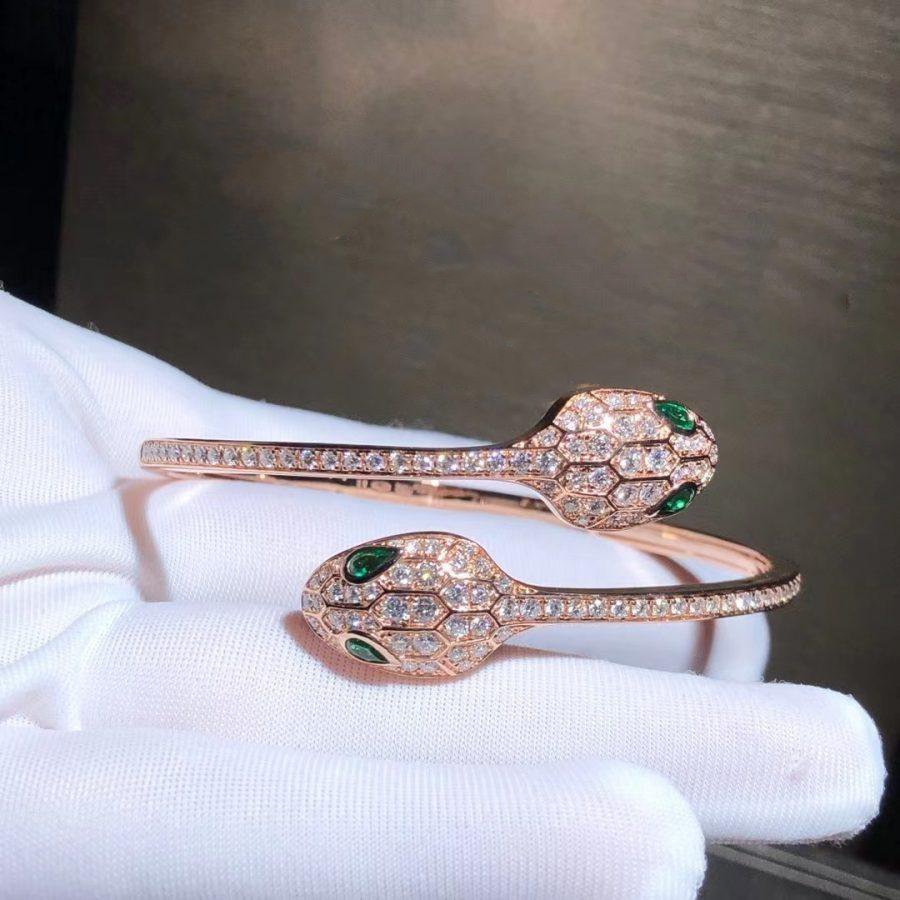 [Together Jewelry]SERPENTI BRACELET PINK GOLD MALACHITE DIAMOND DOUBLE SNAKE