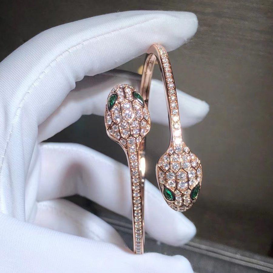[Together Jewelry]SERPENTI BRACELET PINK GOLD MALACHITE DIAMOND DOUBLE SNAKE