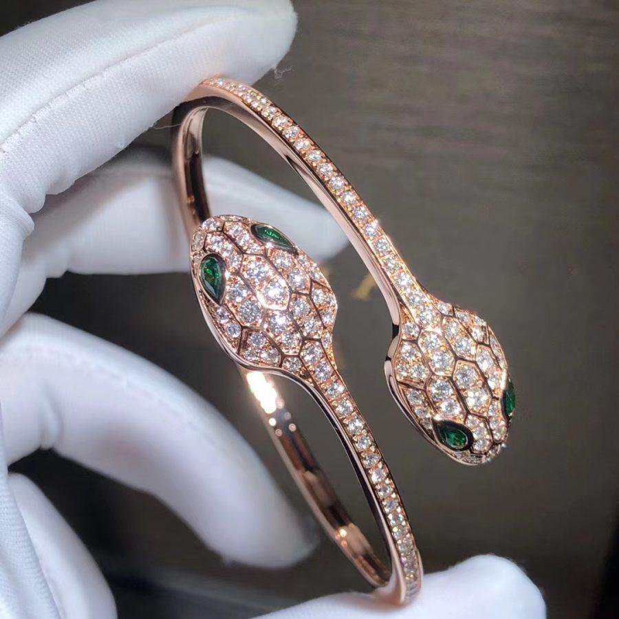 [Together Jewelry]SERPENTI BRACELET PINK GOLD MALACHITE DIAMOND DOUBLE SNAKE