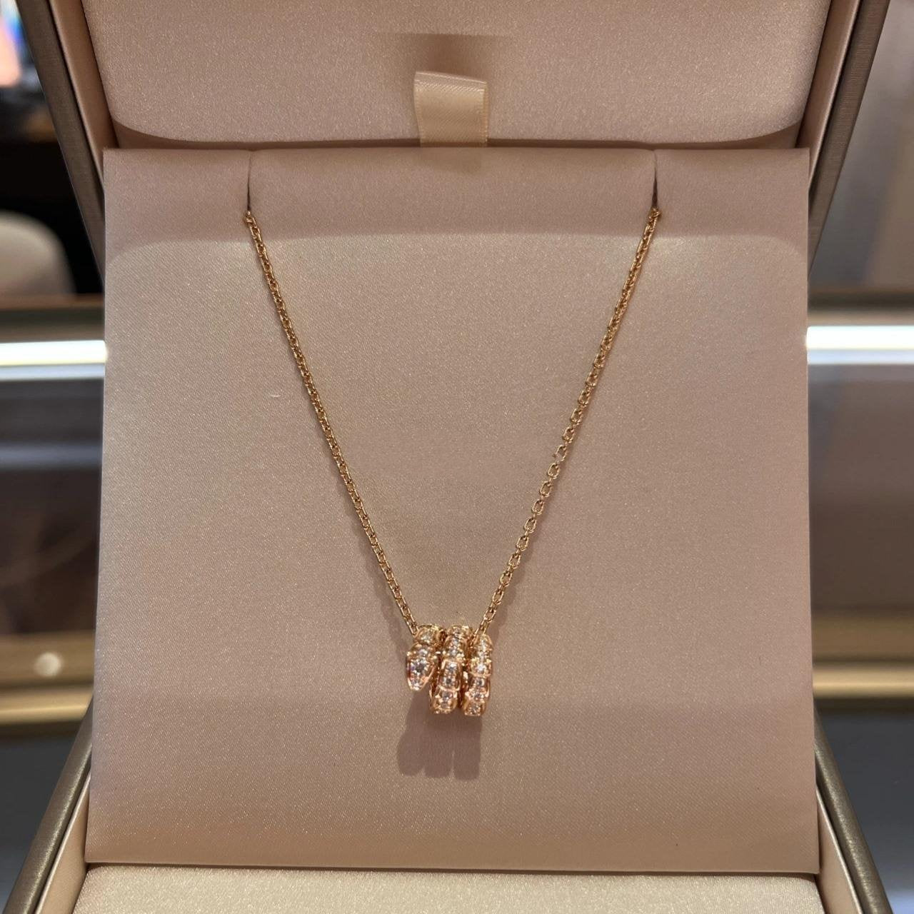 [Together Jewelry]SERPENTI PINK GOLD NECKLACE DOUBLE RING DIAMOND