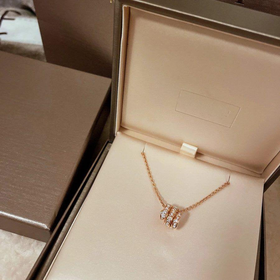 [Together Jewelry]SERPENTI PINK GOLD NECKLACE DOUBLE RING DIAMOND