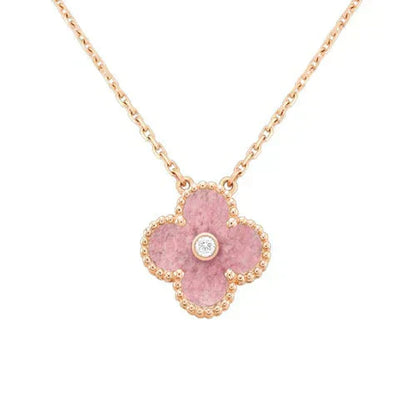 [Together]CLOVER 15MM DIAMOND RHODONITE NECKLACE