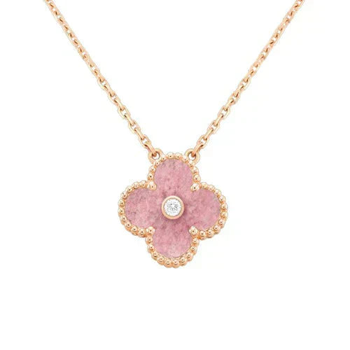 [Together]CLOVER 15MM DIAMOND RHODONITE NECKLACE