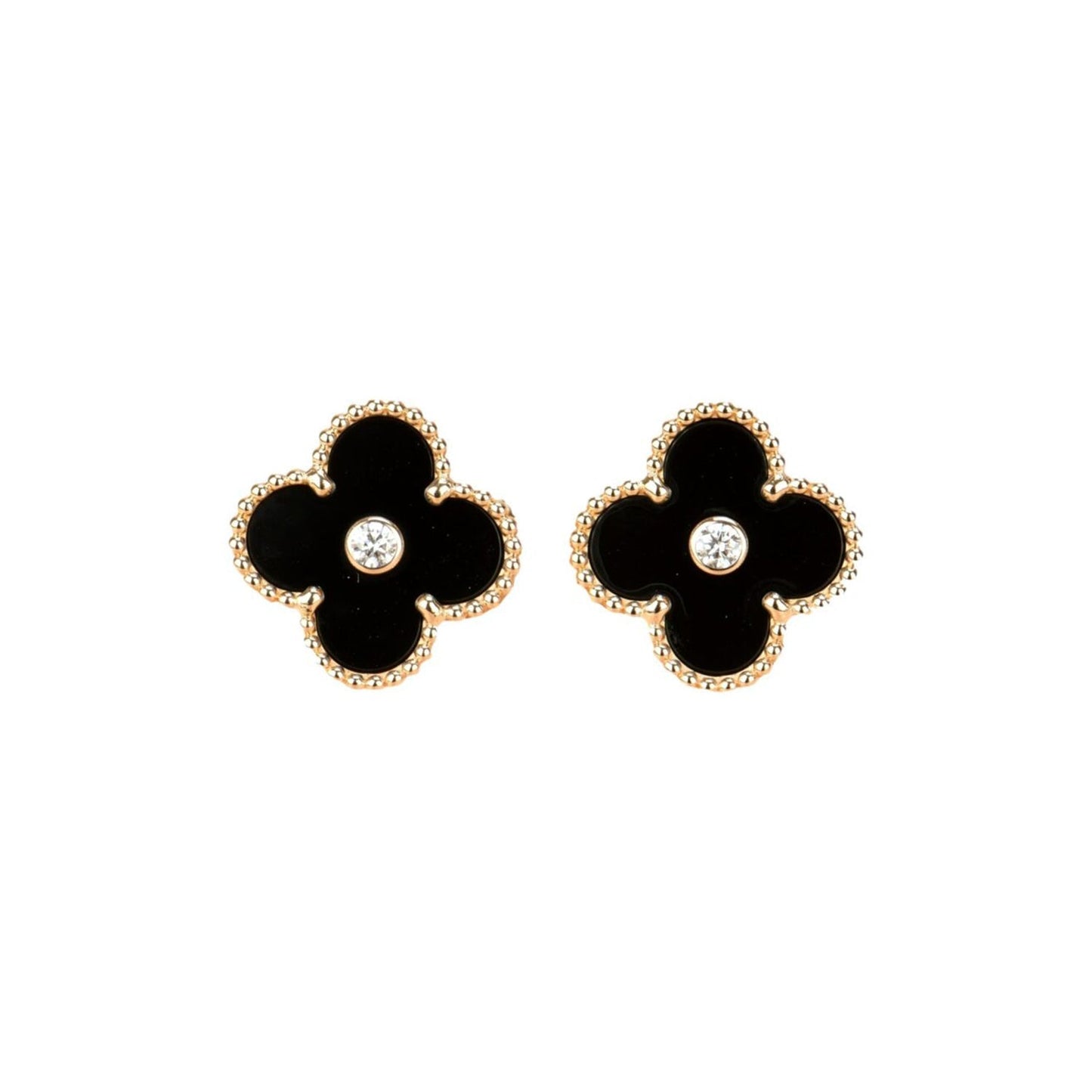 [Together]CLOVER MEDIUM 1 MOTIFS ONYX DIAMOND EARRINGS