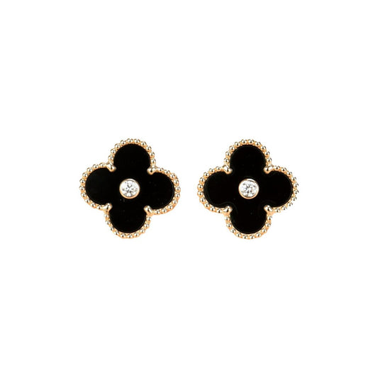 [Together]CLOVER MEDIUM 1 MOTIFS ONYX DIAMOND EARRINGS