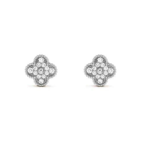[Together]CLOVER 1 MOTIFS DIAMOND STUD EARRINGS SILVER