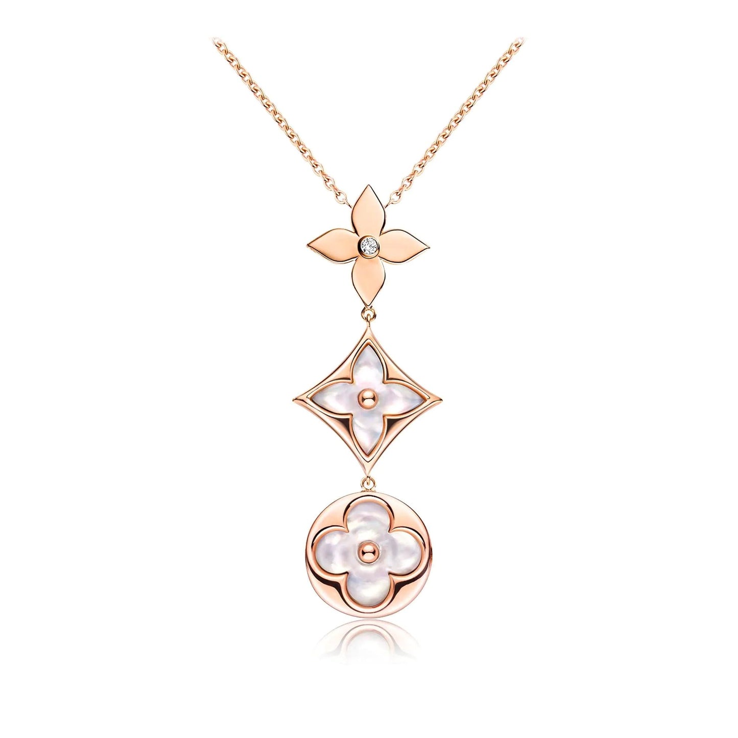 [Together Jewelry]COLOR BLOSSOM LARIAT NECKLACE PINK GOLD WHITE MOTHER PEARL AND DIAMOND