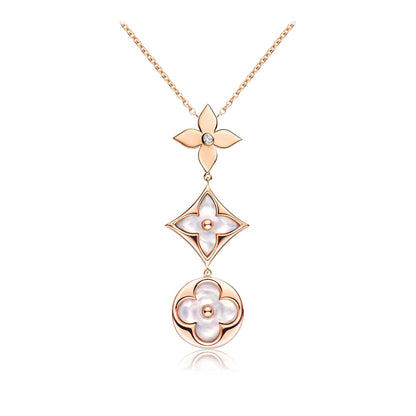 [Together Jewelry]COLOR BLOSSOM LARIAT NECKLACE PINK GOLD WHITE MOTHER PEARL AND DIAMOND