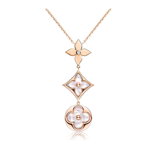[Together Jewelry]COLOR BLOSSOM LARIAT NECKLACE PINK GOLD WHITE MOTHER PEARL AND DIAMOND
