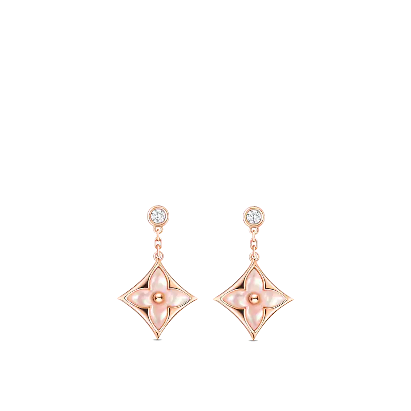 [Together Jewelry]DOUBLE STAR PINK GOLD MOP DROP EARRINGS