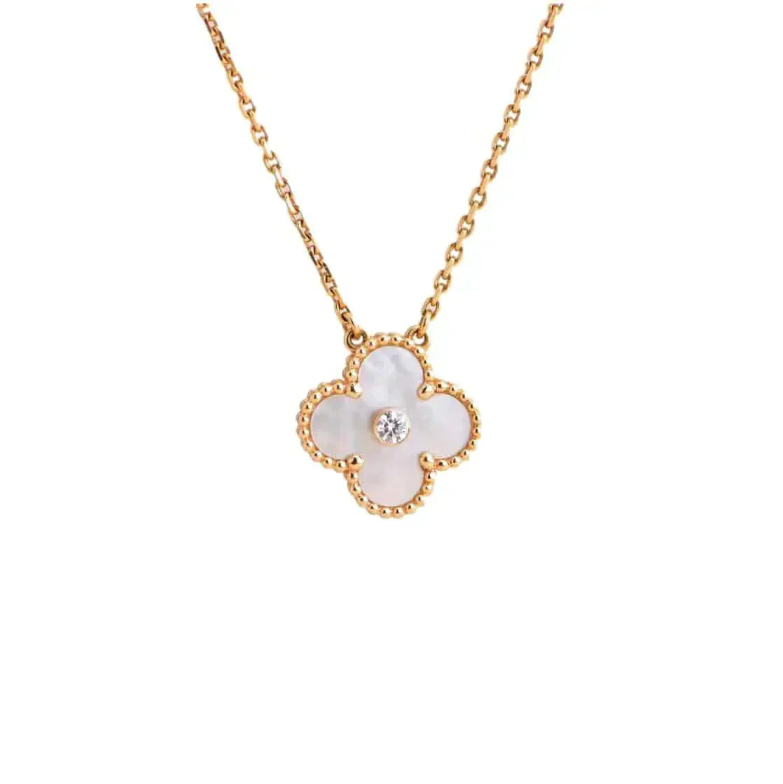 [Together]CLOVER 15MM DIAMOND WHITE FRITILLARIA NECKLACE