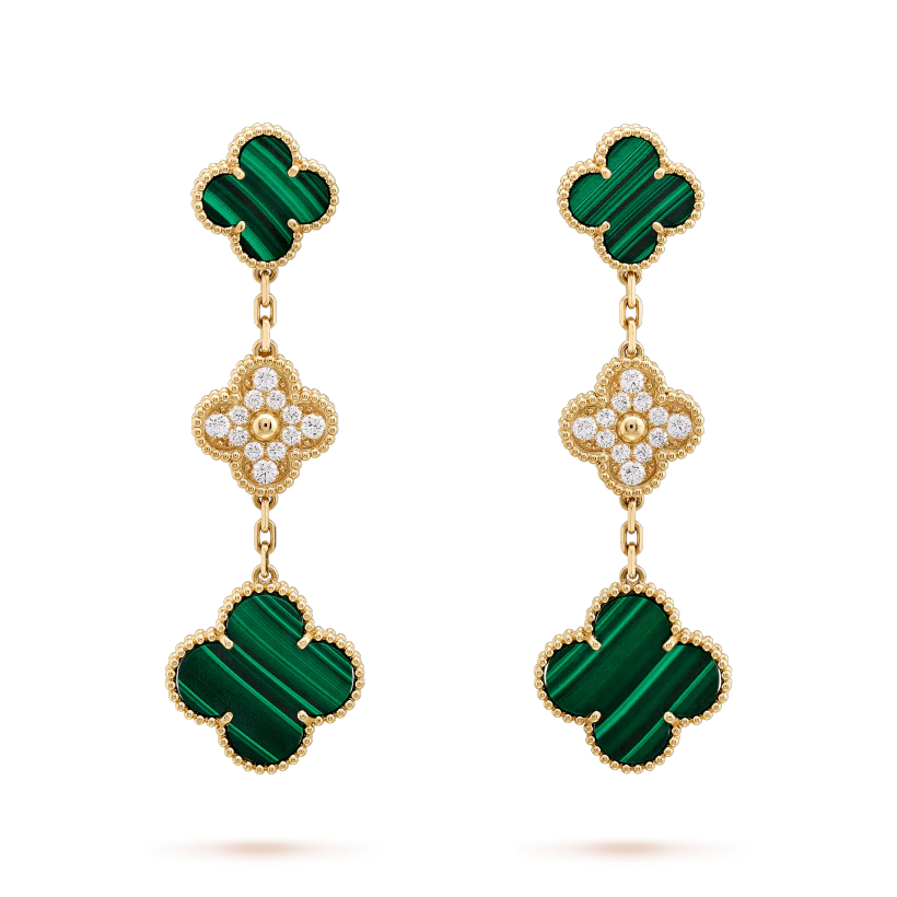 [Together]CLOVER EARRINGS GOLD MALACHITE DIAMOND 3 MOTIF