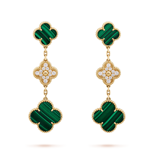 [Together]CLOVER EARRINGS GOLD MALACHITE DIAMOND 3 MOTIF
