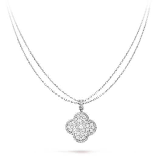 [Together]CLOVER 25MM SILVER FULL DIAMOND BIG CLOVER NECKLACE