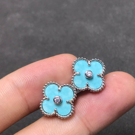 [Together]CLOVER 1 DIAMOND BLUE SKY SILVER EARRINGS