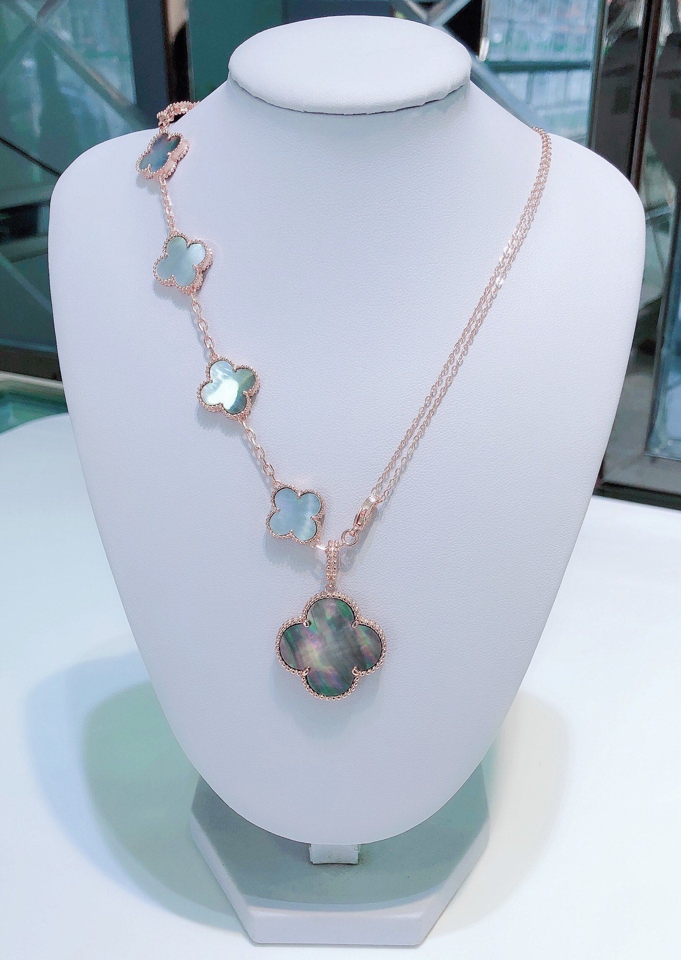 [Together]COMBINED BRACELET 5 MOTIFS AND NECKLACE DARK MOP ROSE GOLD