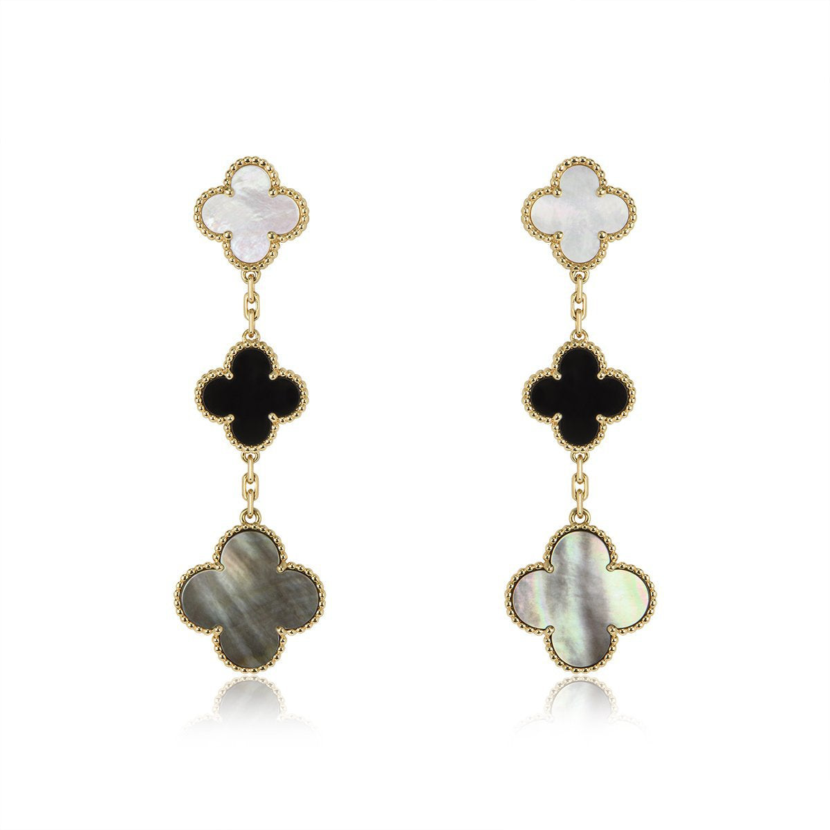 [Together]CLOVER EARRINGS GOLD ONYX MOP 3 MOTIF
